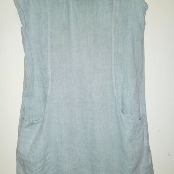 Lungo L'Arno Linen Sleeveless Shift Dress-Small-Lattice Yoke-Pockets-Sage Green - Picture 4 of 10